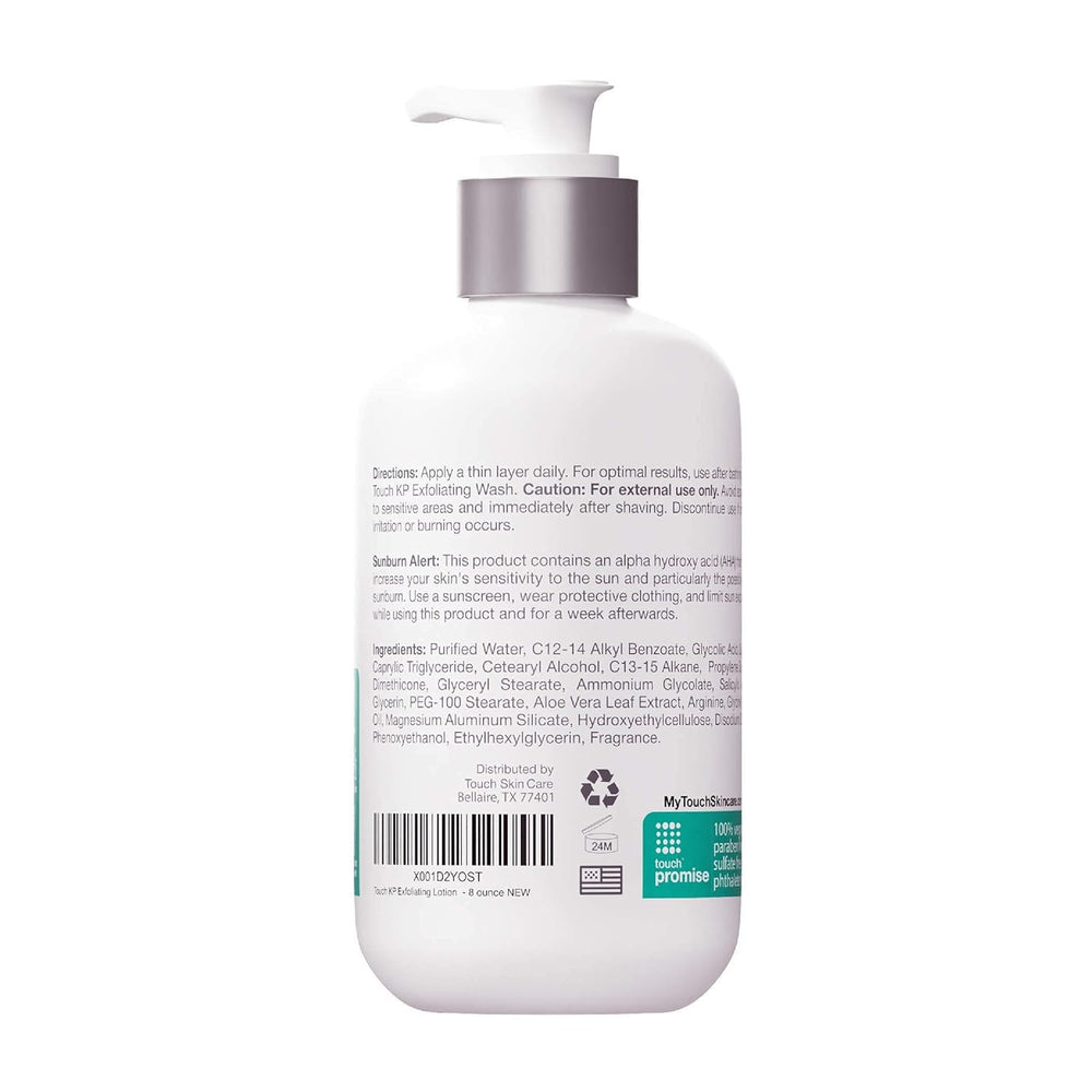 TOUCH KP lotion packaging photo on white background communicates product integrity.