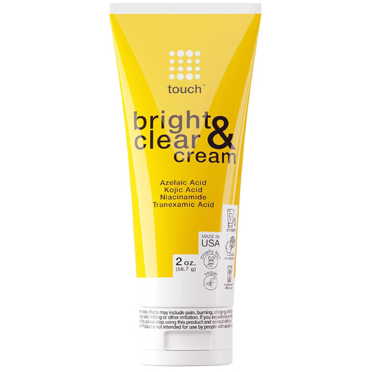 TOUCH Radiance Cream bottle pump closeup highlighting convenient daily use and brightening potential.