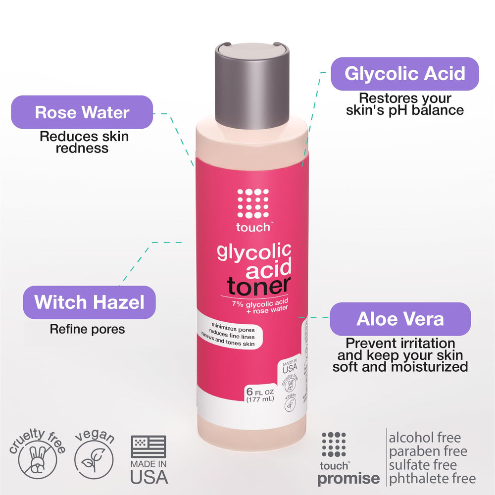 Touch Witch Hazel toner close-up emphasizes pore tightening
