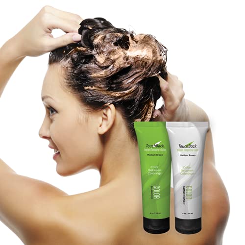 TouchBack Auburn color shampoo swatch on hair demonstrates tone enhancement.
