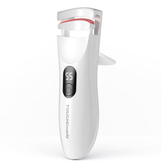 TOUCHBeauty heated eyelash curler front view with gentle silicone pad for comfortable curling