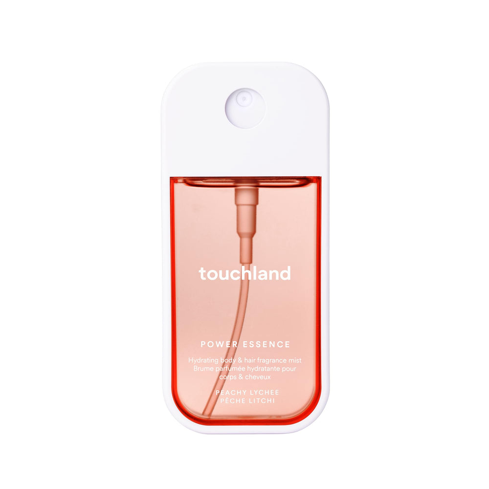 Touchland Peachy Lychee Mist bottle shows hydrating fragrance for skin and hair