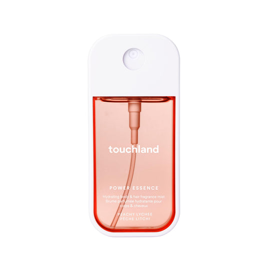 Touchland Peachy Lychee Mist bottle shows hydrating fragrance for skin and hair