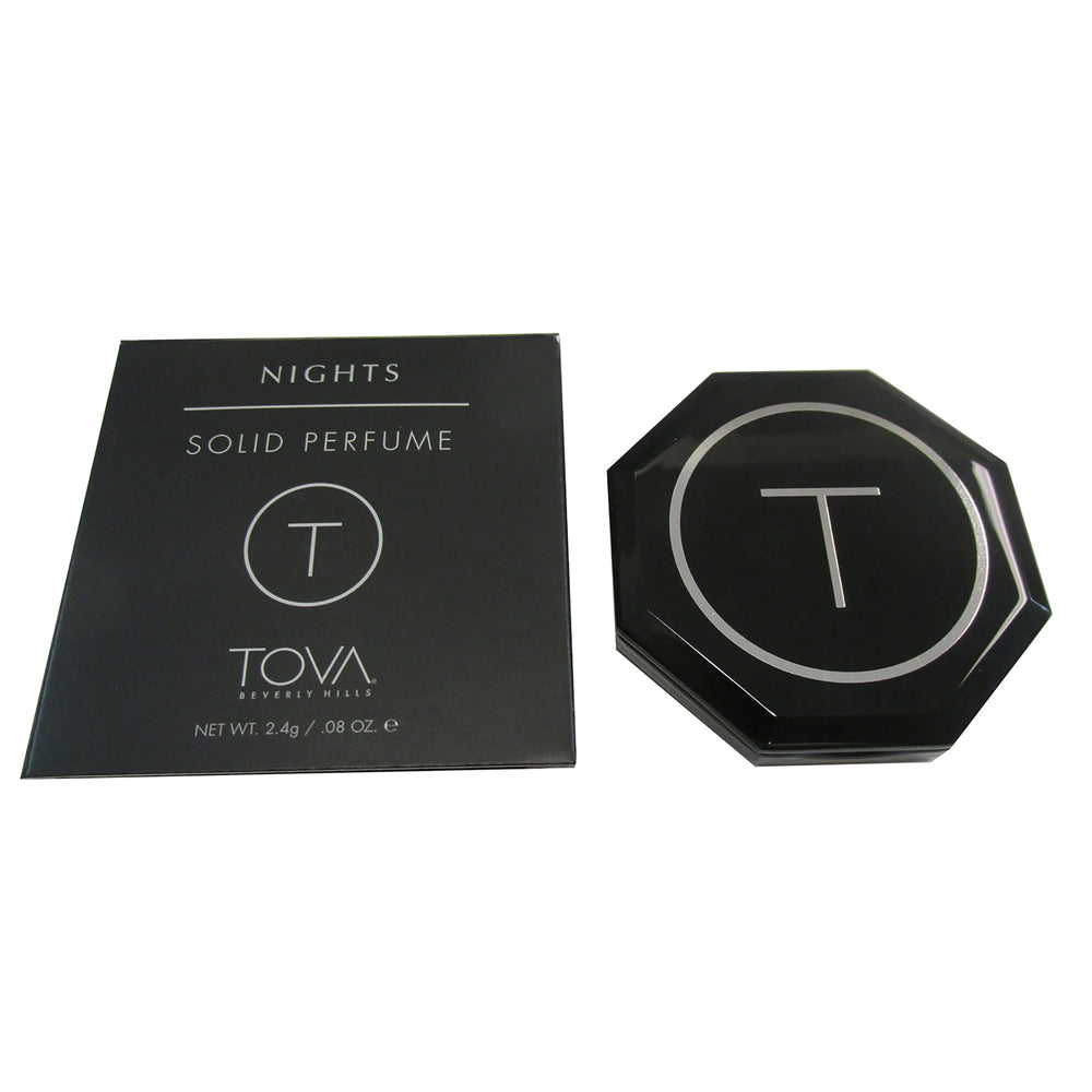 TOVA Nights solid perfume compact front view for discreet on-the-go fragrance touch-ups.