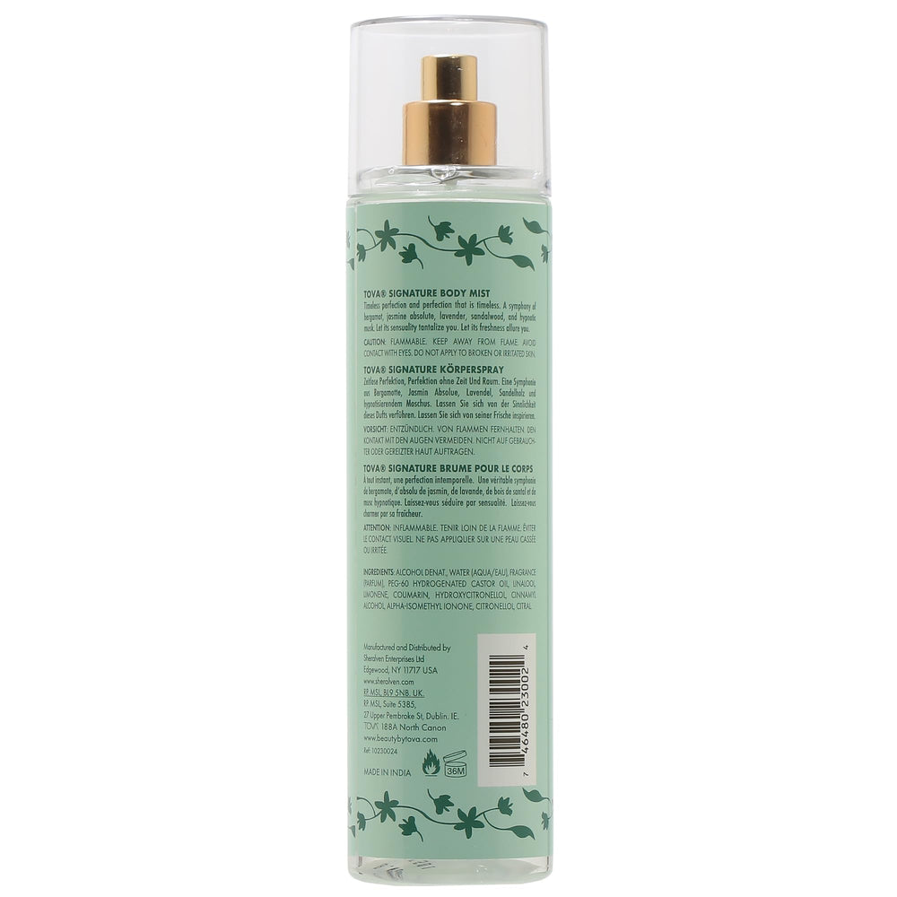 Tova Signature bottle spray action capturing mist for on-the-go refreshment.