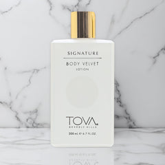 USA-made badge on Tova Signature Body Velvet Lotion signals quality and ethical production.