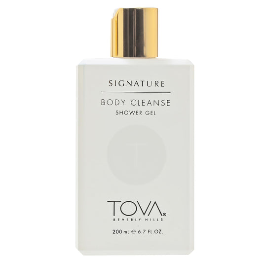 Tova Signature shower gel bottle with moisturizing formula and floral fragrance.