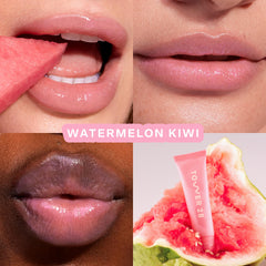 Tower 28 LipSoftie lips close-up with a sheer pink tint and plush glide.