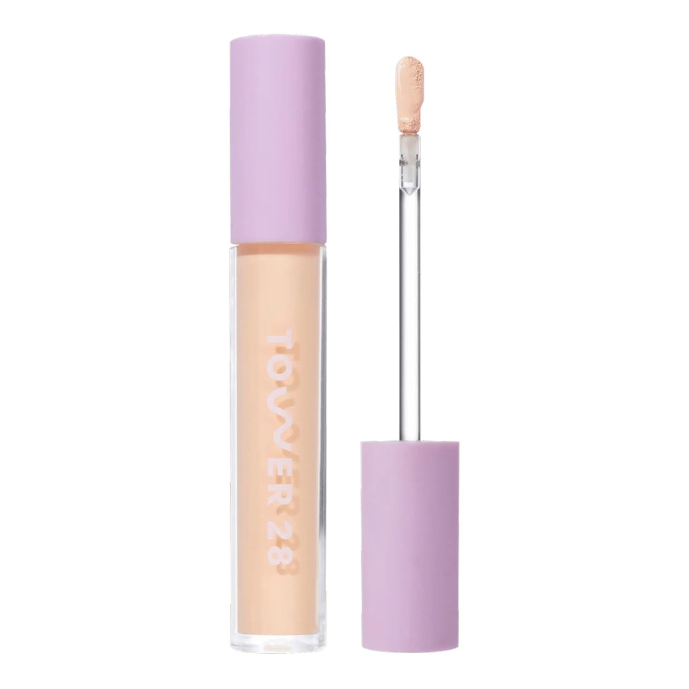 Tower 28 Swipe Serum Concealer tube applying smooth, hydrating coverage for dark circles