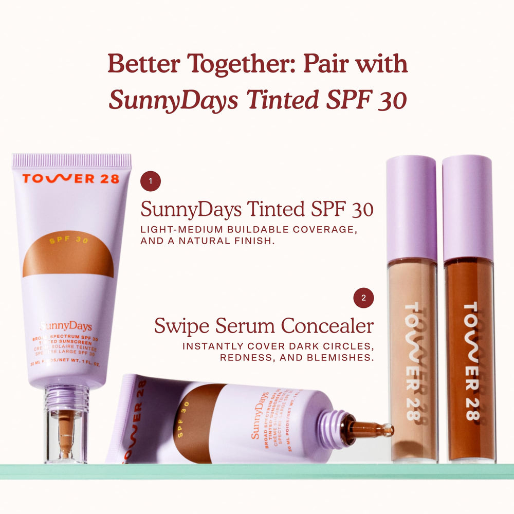 Tower 28 Swipe Serum Concealer packaging tube with precise applicator.