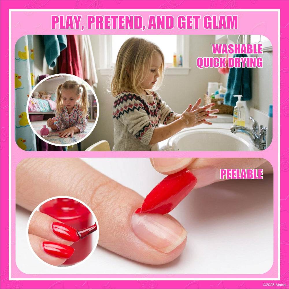 Townley Girl Barbie lip gloss bottle closeup shows glossy finish and kid-friendly ingredients