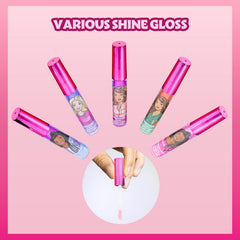 Townley Girl Barbie lip gloss decorated with Barbie characters.