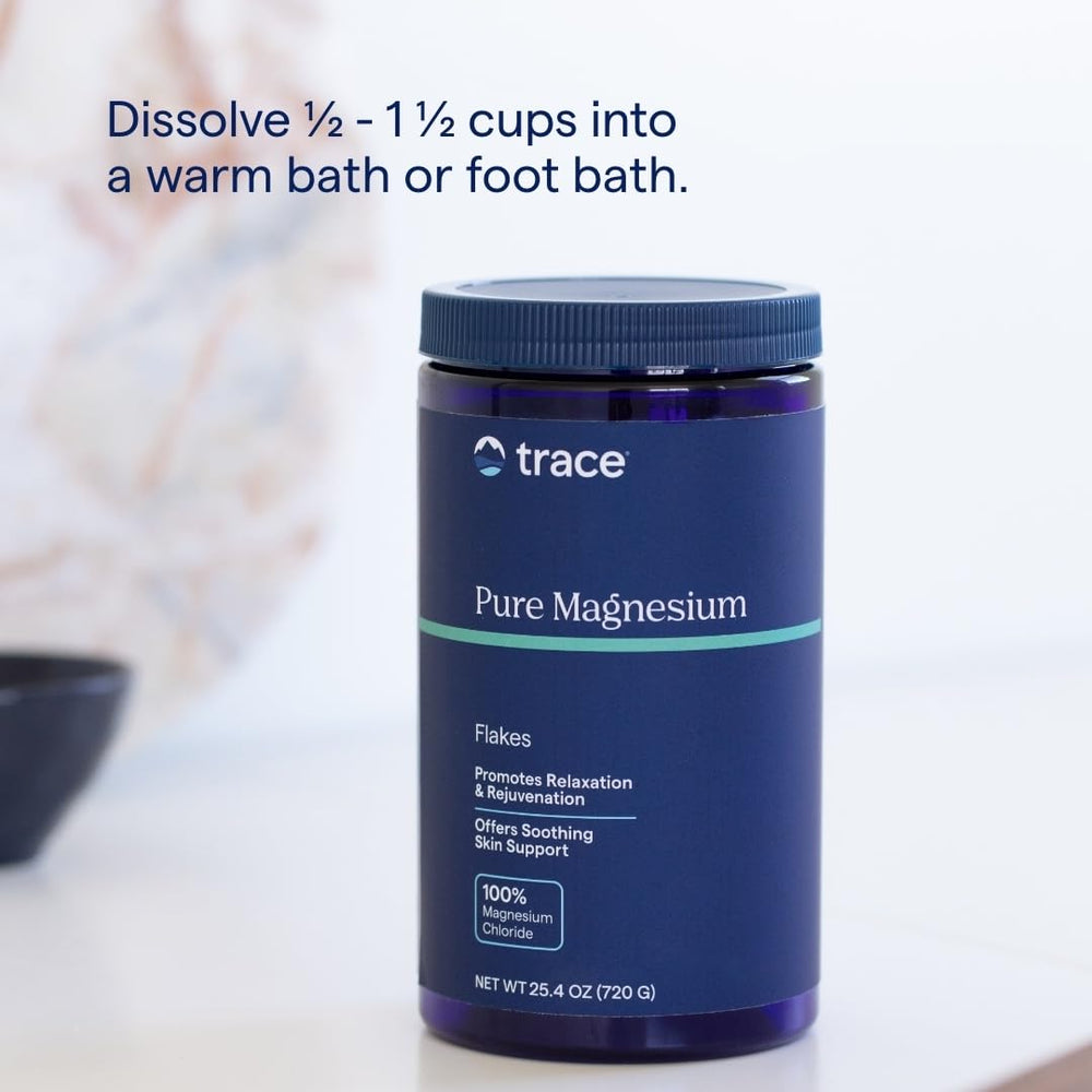 Trace Minerals Magnesium Flakes dissolve quickly for easy bath preparation.