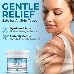 Trade Grade Epsom Salt pure crystals highlight fragrance-free formula.