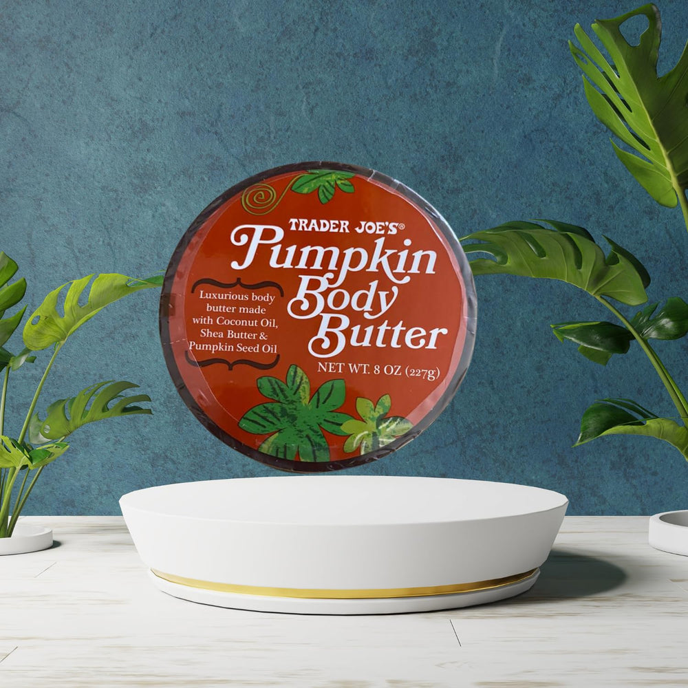 Trader Joe's Pumpkin Body Butter label back notes rich, hydrating ingredients.