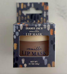 Trader Joe's Vanilla Lip Mask jar close-up shows creamy, soothing lip care.