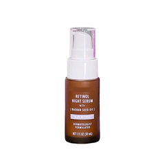 Generic Trader Js Retinol Night Serum label closeup highlighting ingredients and cruelty-free formula.
