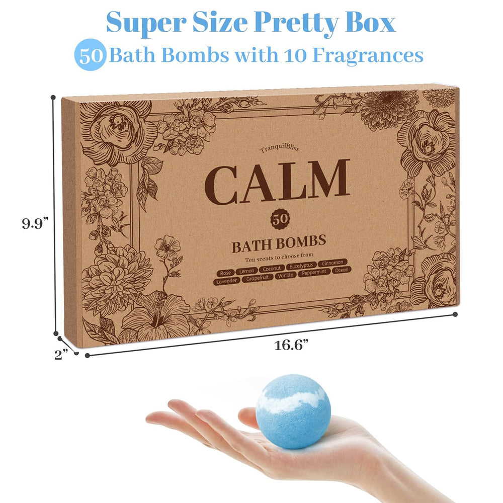 TranquilBliss 50pcs set with scent labels lets you pick mood-appropriate baths.