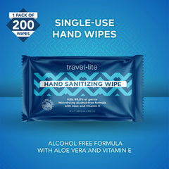 Travel Lite aloe vera and vitamin E wipes moisturize while cleaning the hands.