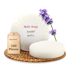 Travelwell hotel soap bars, 1 oz, individually wrapped for guest amenities.