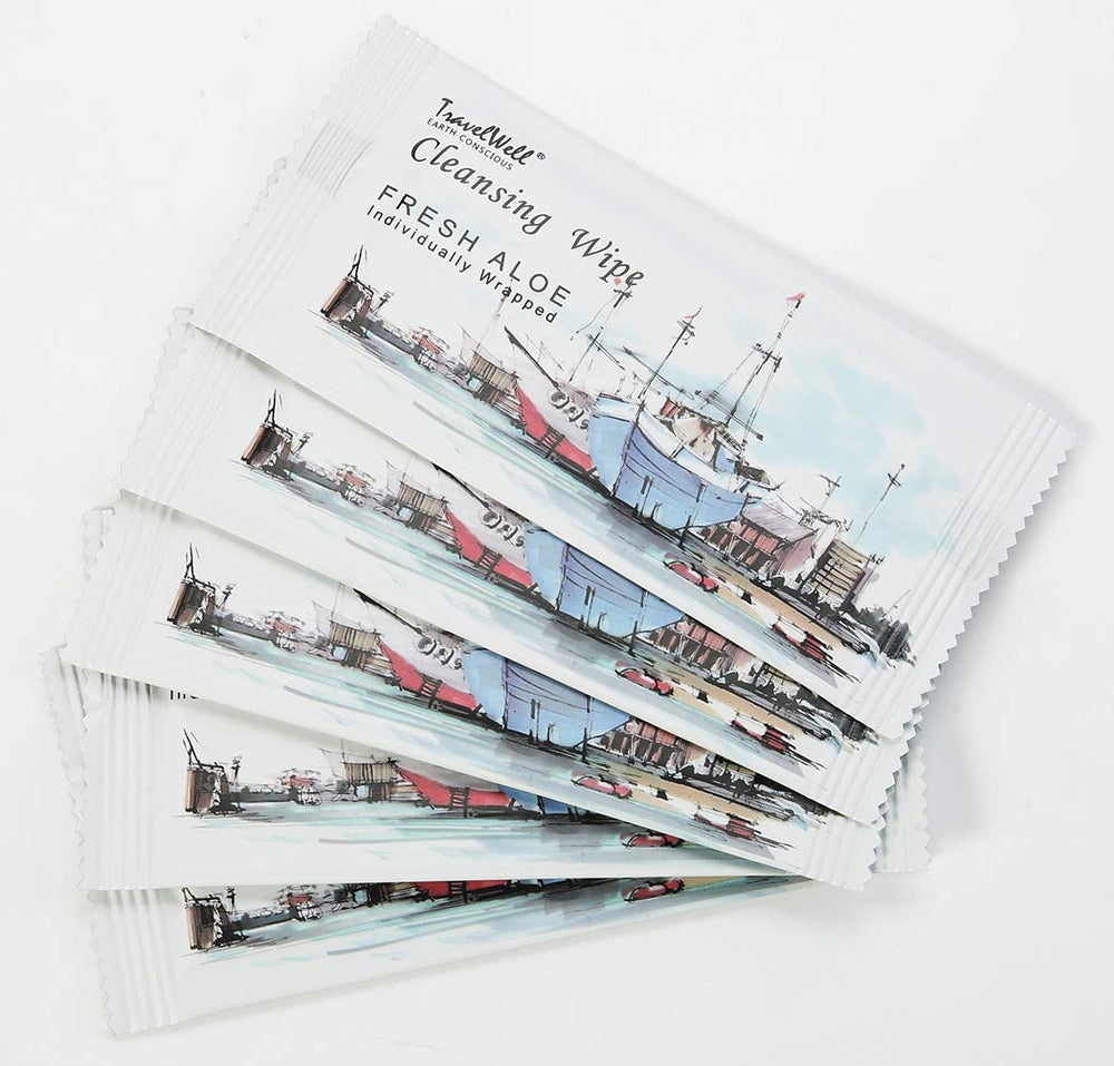 Travelwell individually wrapped wipes, portable for on-the-go freshness