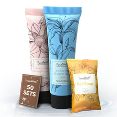 Travel Well mini shampoo bottle for hotel guests with refreshing scent