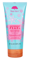 Tree Hut Peppermint Pearl bottle with holiday packaging and creamy lotion.