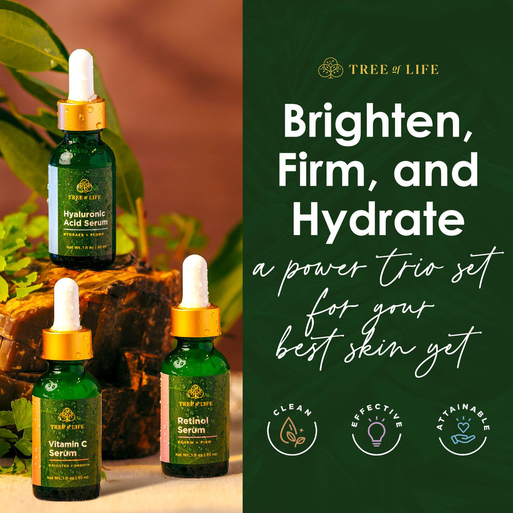 Tree of Life Retinol serum in the trio smooths fine lines with daily use.