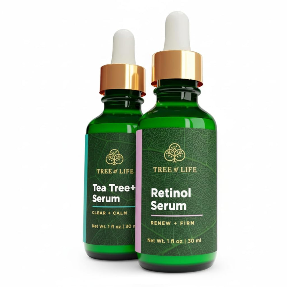 Tree of Life Beauty Tea Tree serum bottle showing soothing formula for calm skin.