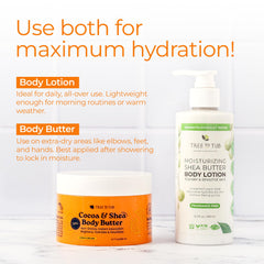 Tree to Tub Shea Body Butter vegan formula label visible.