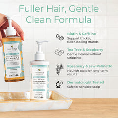 Tree to Tub Volumizing Shampoo lather action image suggesting gentle cleansing.