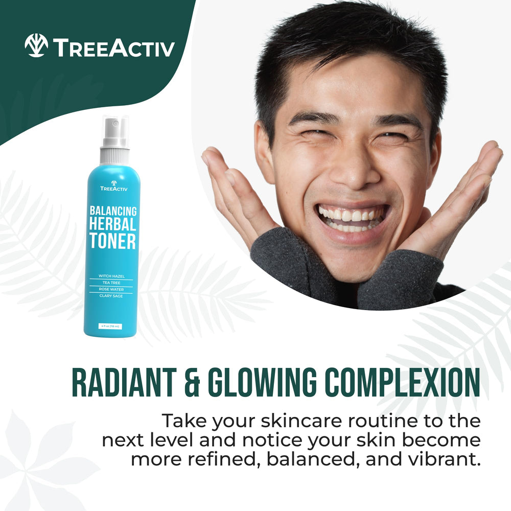 TreeActiv Balancing Herbal Toner rose-water-essence bottle with soothing aroma and tone.