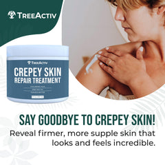 TreeActiv Cream neck application demonstrates smoothing on neck and chest