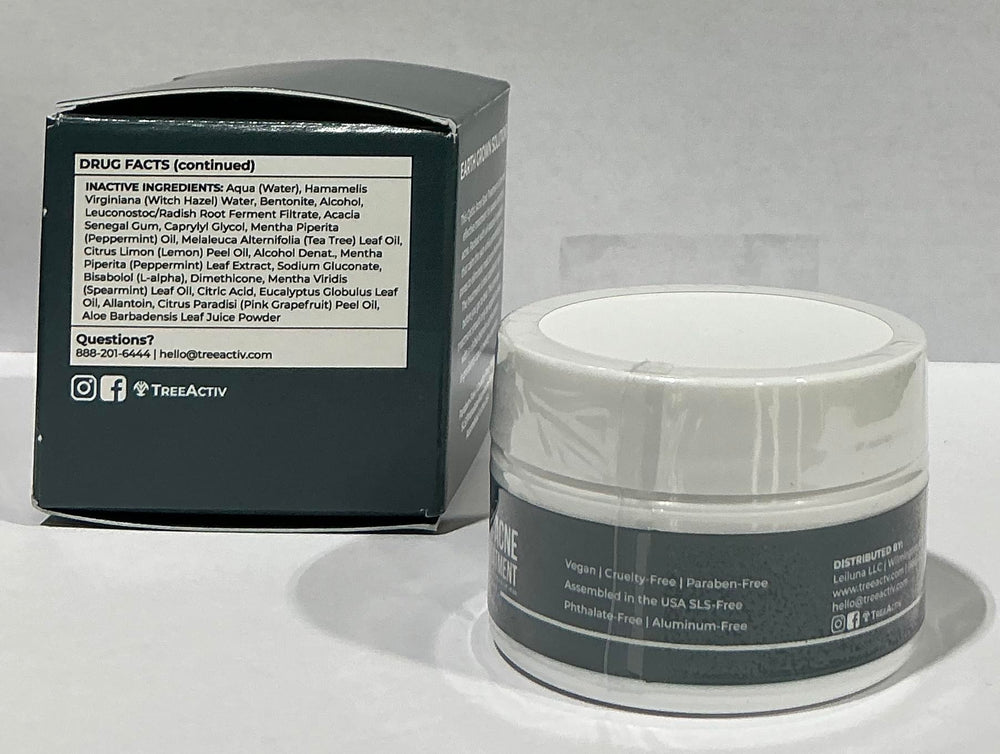 TreeActiv sulfur-clay blend image emphasizes natural ingredients for potential blemish management