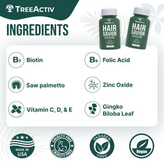 TreeActiv Hair Savior label shows vegan and gluten-free qualities