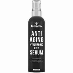 TreeActiv Hyaluronic Serum bottle close-up showing hydrating, plumping potential.