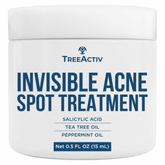TreeActiv Invisible Acne Spot Cream bottle provides fast, clear treatment for breakouts.