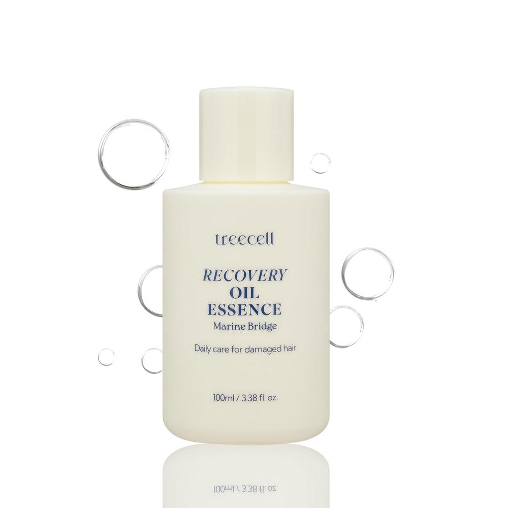 Treecell Recovery Oil Essence bottle with nourishing, protective shine after application.