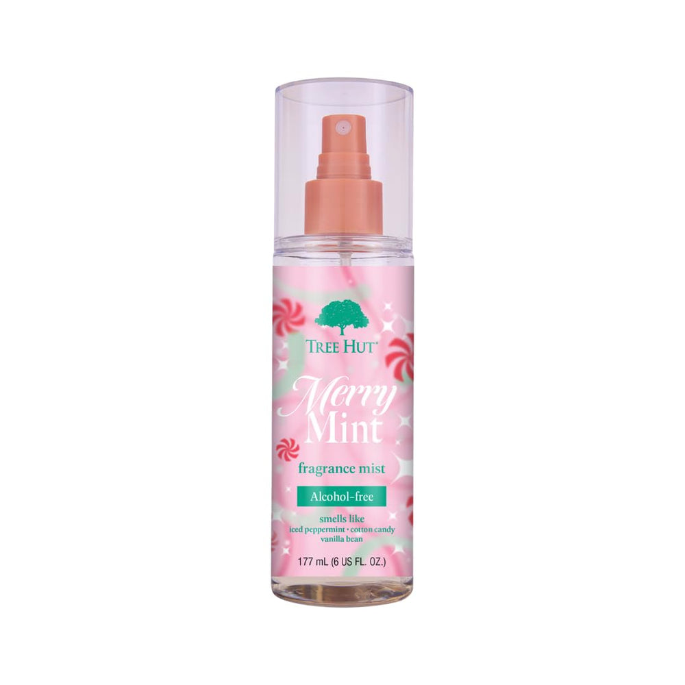 Tree Hut Merry Mint fragrance mist bottle ready for everyday spritz to refresh skin