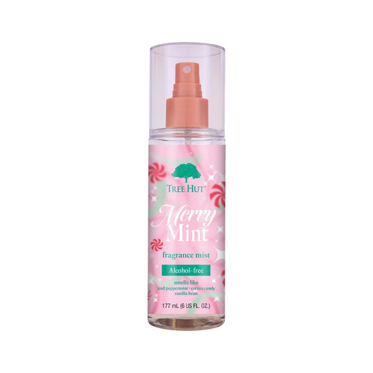 Tree Hut Merry Mint fragrance mist bottle ready for everyday spritz to refresh skin