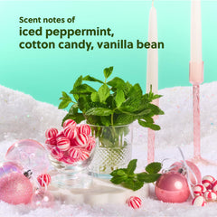 Tree Hut Merry Mint label close-up showcases the holiday-inspired fragrance and clean formula
