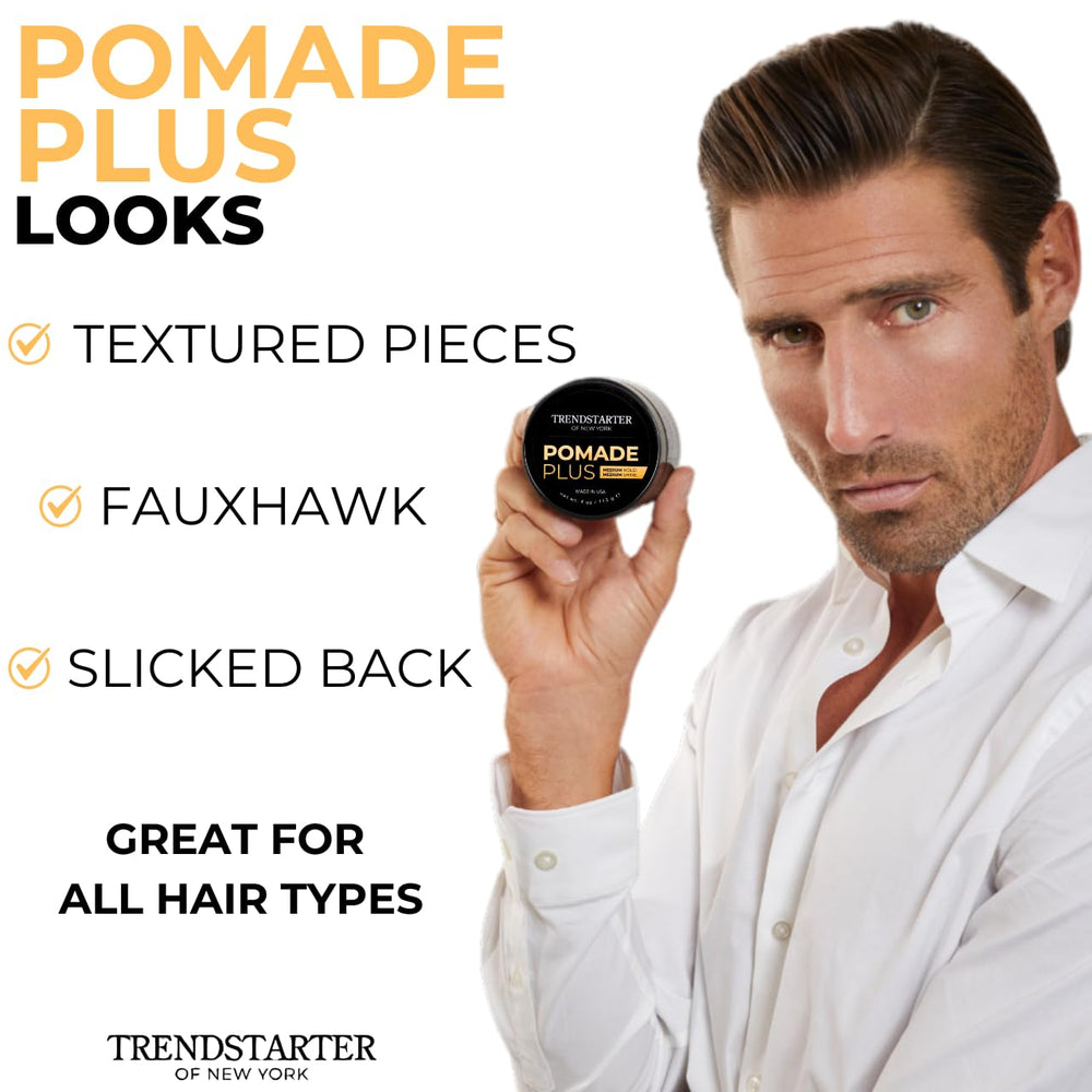 TRENDSTARTER Pomade Plus 2-pack packaging for convenient, ongoing styling supply.