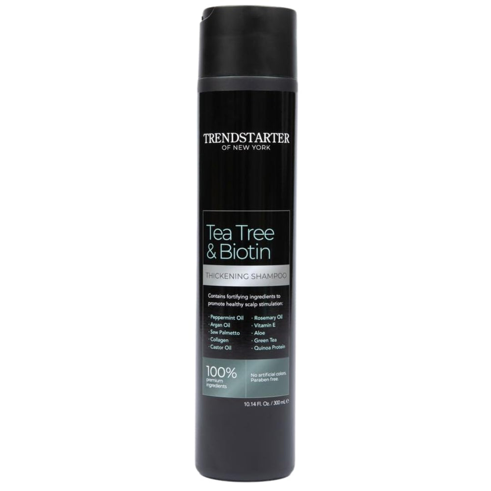 TRENDSTARTER Tea Tree & Biotin Thickening Shampoo bottle for invigorating scalp cleanse.