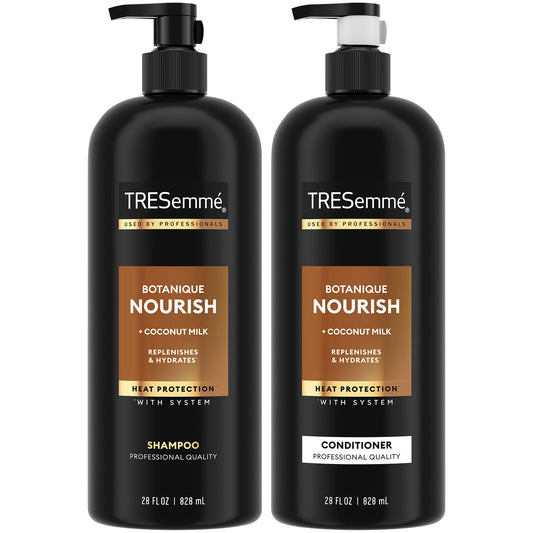 TRESemmé Botanique Nourish shampoo bottle for hydrated, frizz control.