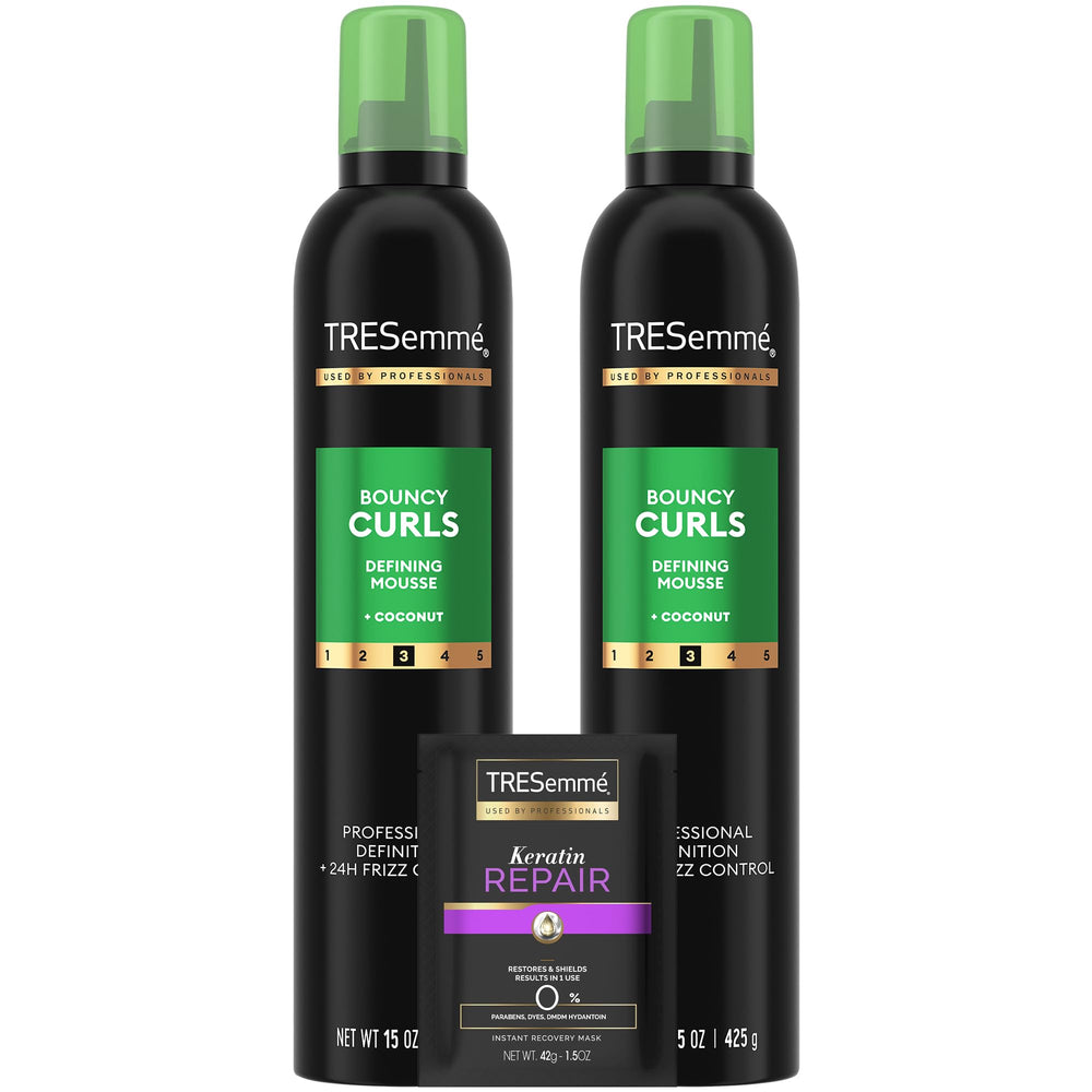 TRESemmé Bouncy Curls Mousse bottle for defined, long-lasting curls.
