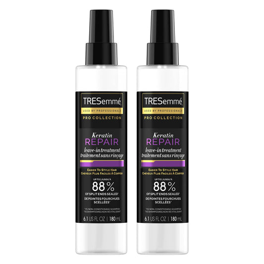 TRESemmé Keratin Repair Leave-In Bottle for visibly stronger, smoother hair.
