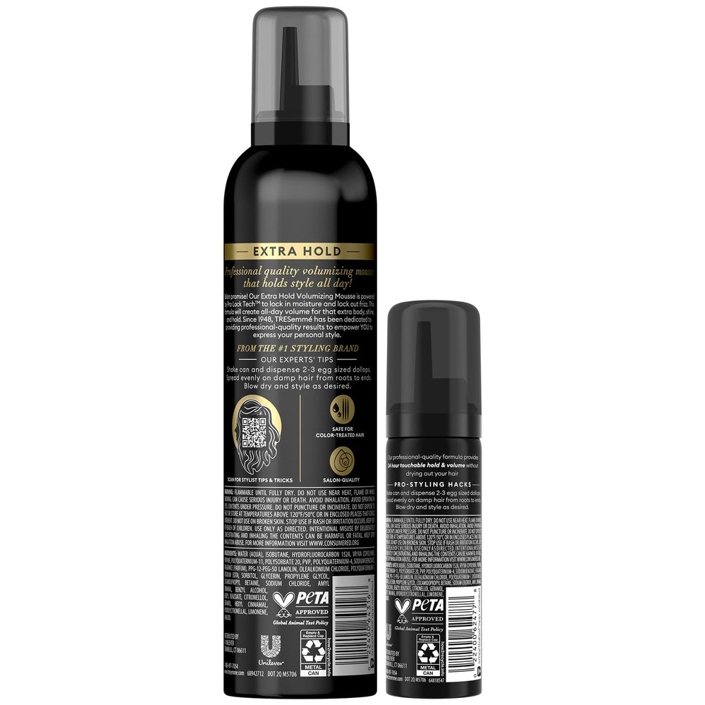 Close-up of TRESemmé Shaping Mousse bottles showing size and design for grip.