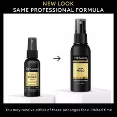 TRESemmé Travel Hairspray being held illustrates layered hold for defined styles.