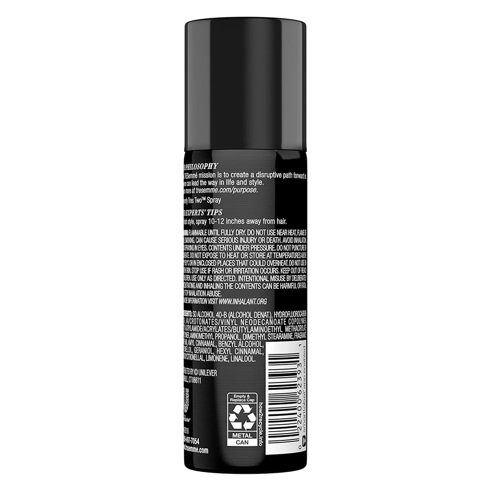 TRESemmé TRES Two Extra Hold spray action showing even coverage
