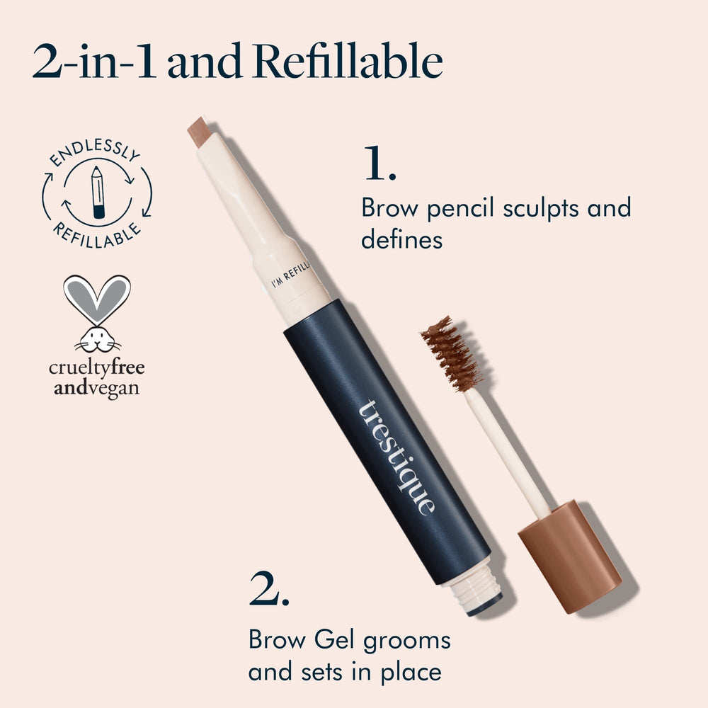 TRE'STIQUE Brow Pencil flat edge supports precise brow shaping for a clean line.